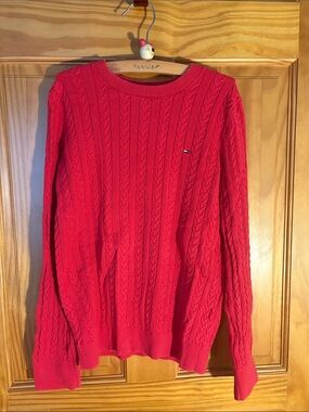 Tommy Hilfiger Women’s ’s Bright Red Cable Crewneck Sweater